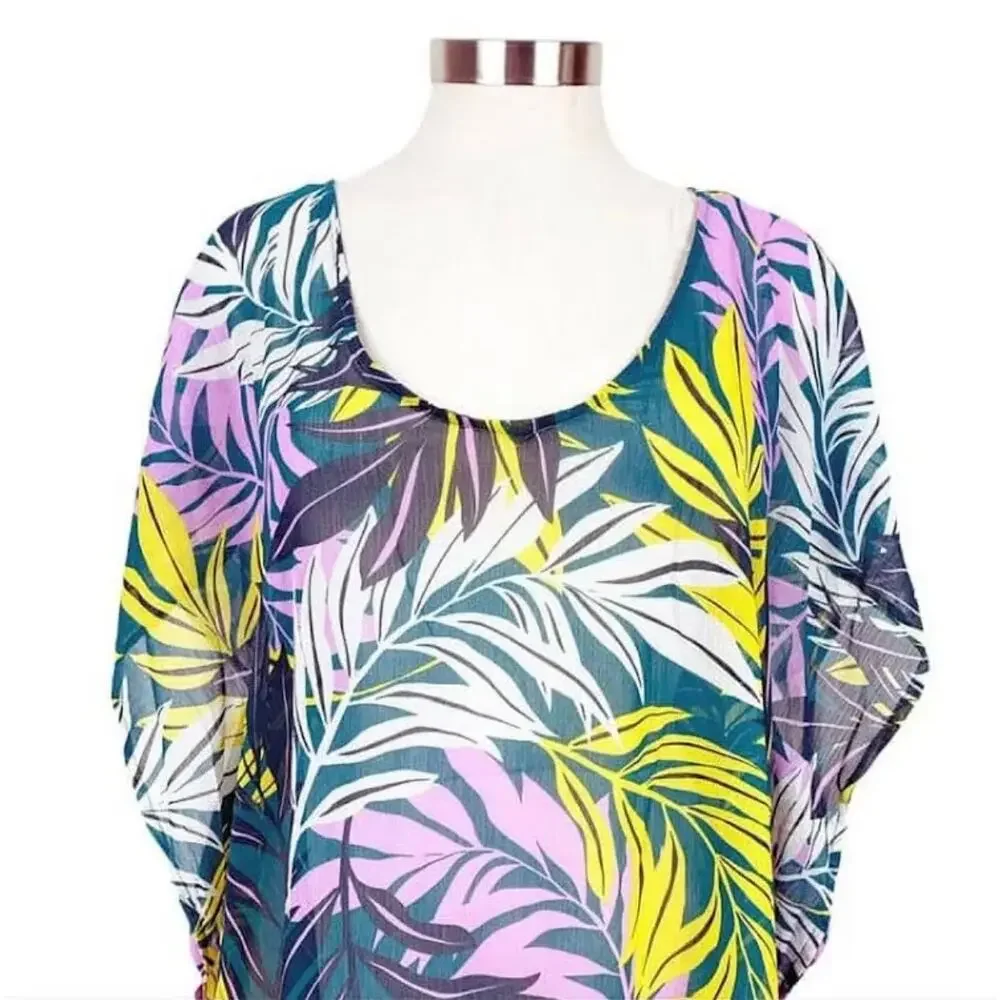 Palisades Beach Club Womens Tropical Green Printed Pullover Swim Cover-Up Size L